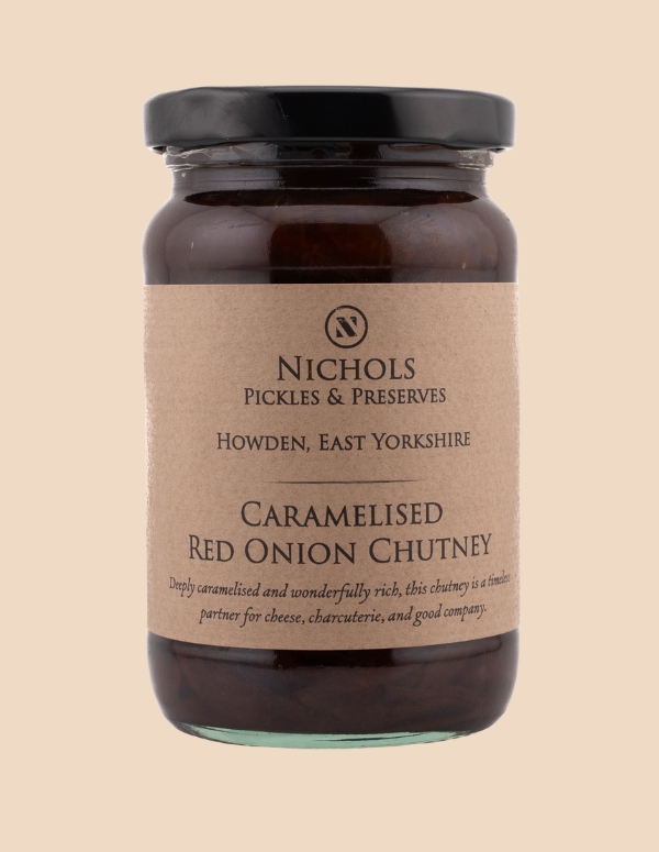 A jar of caramelised red onion chutney from Nichols Pickles & Preserves