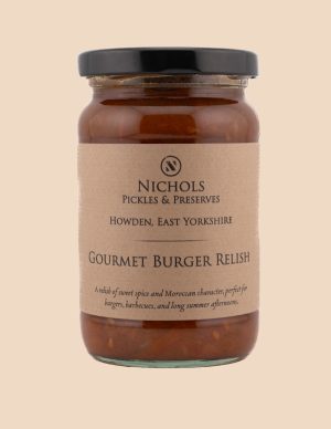 A jar of gourmet burger relish from Nichols Pickles & Preserves