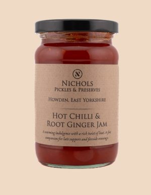 A jar of hot chilli and root ginger jam from Nichols Pickles & Preserves