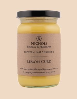 A jar of lemon curd from Nichols Pickles & Preserves