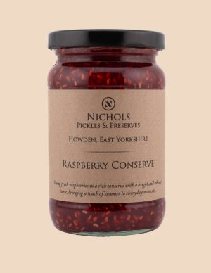 A jar of raspberry conserve from Nichols Pickles & Preserves.