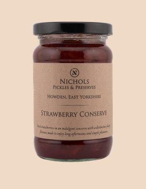 A jar of strawberry conserve from Nichols Pickles & Preserves