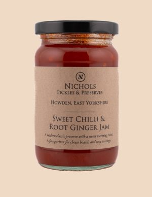 A jar of sweet chilli and root ginger jam from Nichols Pickles & Preserves.